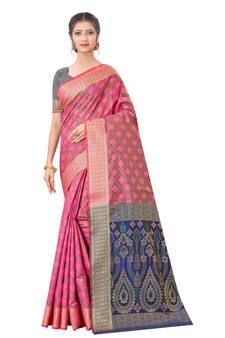 Pink Woven Art Silk
 Saree With Blouse