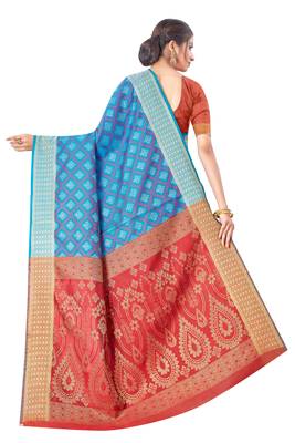 Blue Woven Art Silk
 Saree With Blouse 2