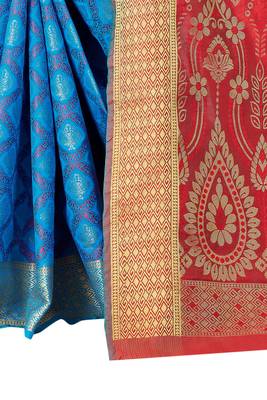 Blue Woven Art Silk
 Saree With Blouse 3
