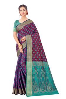 Navy Blue Woven Art Silk
 Saree With Blouse