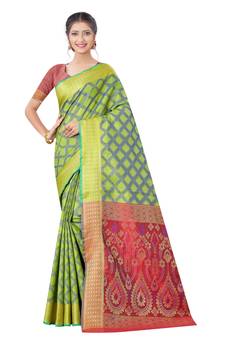 Green Woven Art Silk
 Saree With Blouse