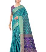 Turquoise Woven Art Silk
 Saree With Blouse