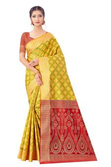 Yellow Woven Art Silk
 Saree With Blouse