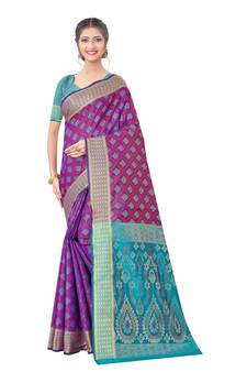 Purple Woven Art Silk
 Saree With Blouse