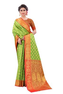 Green woven art silk
 saree with blouse 1