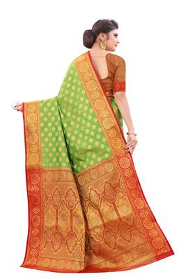 Green woven art silk
 saree with blouse 2