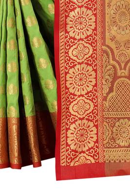 Green woven art silk
 saree with blouse 4