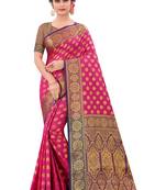 Pink woven art silk
 saree with blouse