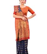 Navy blue woven art silk
 saree with blouse