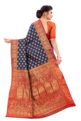 Navy blue woven art silk
 saree with blouse 2