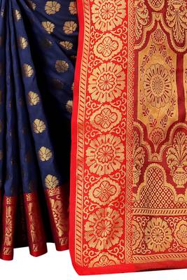 Navy blue woven art silk
 saree with blouse 4