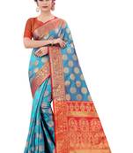 Blue Woven Art Silk
 Saree With Blouse