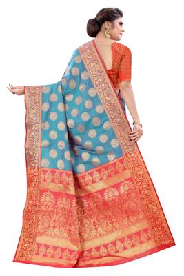 Blue Woven Art Silk
 Saree With Blouse 2