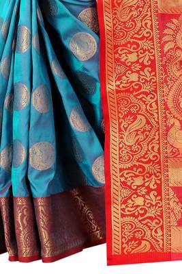 Blue Woven Art Silk
 Saree With Blouse 4