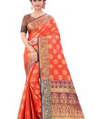 Orange woven art silk
 saree with blouse
