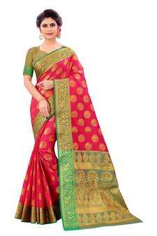 Red Woven Art Silk
 Saree With Blouse