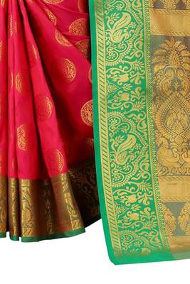 Red Woven Art Silk
 Saree With Blouse 4