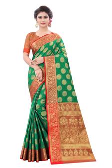Green Woven Art Silk
 Saree With Blouse