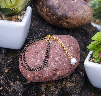 Black Beaded Adjustable Designer Two String anklet 1