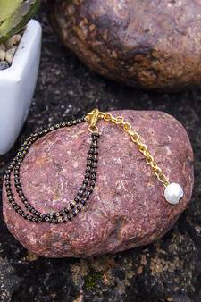 Black Beaded Adjustable Designer Two String anklet
