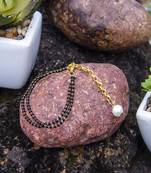 Black Beaded Adjustable Designer Two String anklet