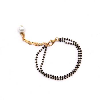Black Beaded Adjustable Designer Two String anklet 2