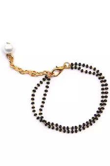 Black Beaded Adjustable Designer Two String anklet