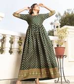 Green Foil Printed Rayon Flared/Gown Kurti