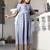 Light Grey Border Printed Rayon Flared/Gown Kurti