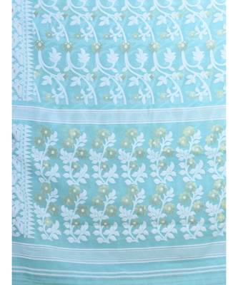 Sea Green &White Cotton Silk Hand Woven Jamdani Handloom Saree Without Blouse 4