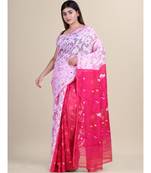 WHITE & Deep Pink  Cotton Silk Hand Woven  Jamdani Handloom Saree