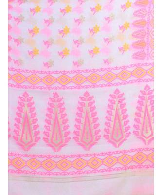 White &Pink Cotton Silk Hand Woven  Jamdani Handloom Saree 2