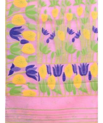 Pink &Blue Cotton Silk Hand Woven  Jamdani Handloom Saree 4