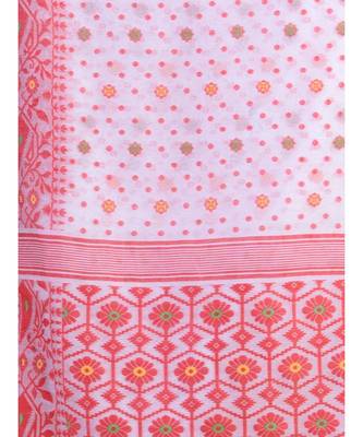 White &Red Cotton Silk Hand Woven Jamdani Handloom Saree Without Blouse 2