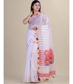 White &RED Cotton Silk Hand Woven  Jamdani Handloom  Saree