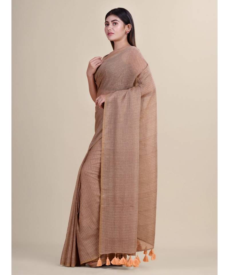 GOLDEN WITH ZORI Pure Cotton Silk Hand Woven  Jamdani  Handloom   Saree