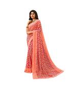 Pisara Pink Georgette  Abstract Print with lace border Saree