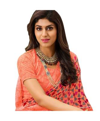 Pisara Pink Georgette  Abstract Print with lace border Saree 2