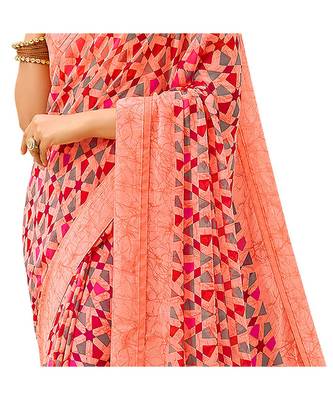 Pisara Pink Georgette  Abstract Print with lace border Saree 4