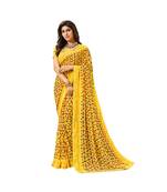 Pisara Yellow Georgette  Abstract Print with lace border Saree