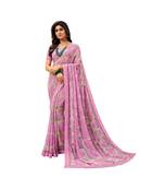 Pisara Pink Georgette  Abstract Print with lace border Saree