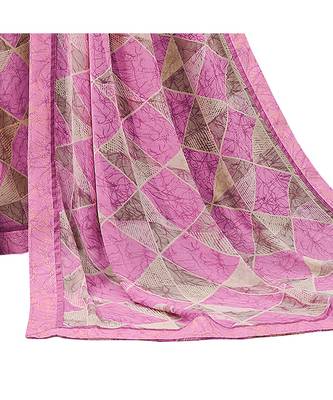 Pisara Pink Georgette  Abstract Print with lace border Saree 3