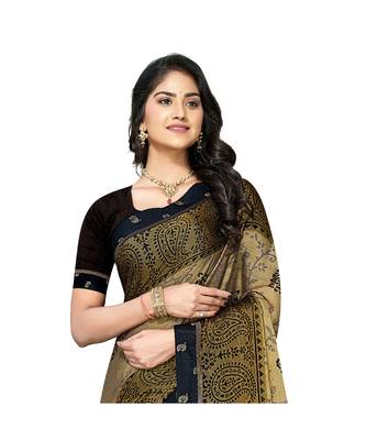 Pisara Beige Chiffon Brasso  Floral Print with Lace border Saree 2