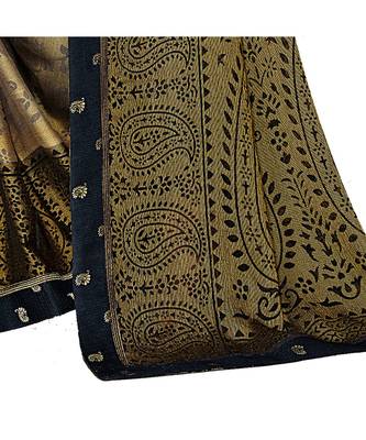 Pisara Beige Chiffon Brasso  Floral Print with Lace border Saree 3