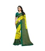Pisara yellow Chiffon Brasso  Floral Print with Lace border Saree
