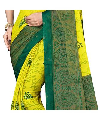 Pisara yellow Chiffon Brasso  Floral Print with Lace border Saree 4
