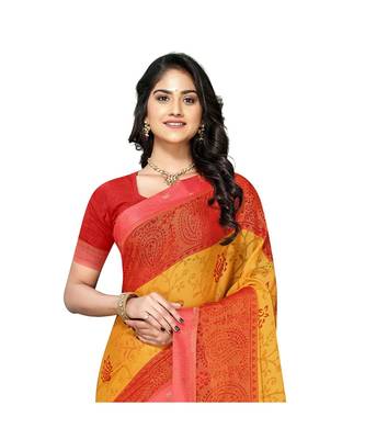 Pisara Orange Chiffon Brasso  Floral Print with Lace border Saree 2