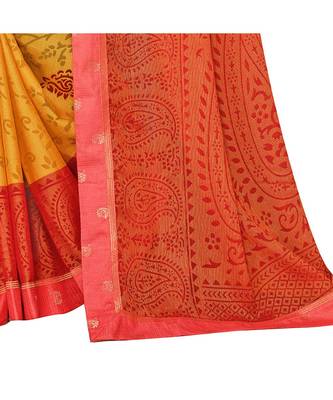 Pisara Orange Chiffon Brasso  Floral Print with Lace border Saree 3