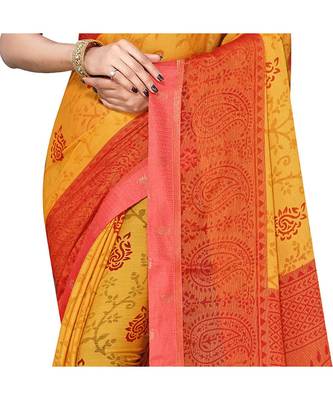 Pisara Orange Chiffon Brasso  Floral Print with Lace border Saree 4
