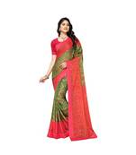 Pisara Green Chiffon Brasso  Floral Print with Lace border Saree